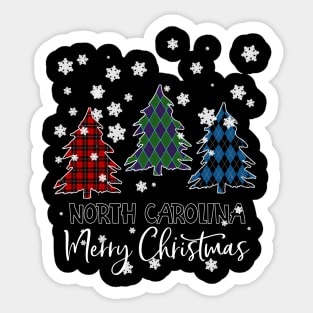 North Carolina Merry Christms Buffalo Plaid Xmas Tree  Sticker